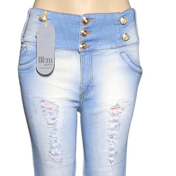 *NEW* Colombian Authentic High Rise Skinny Wash Distress Butt Lifter Blue Jeans - Picture 13 of 13